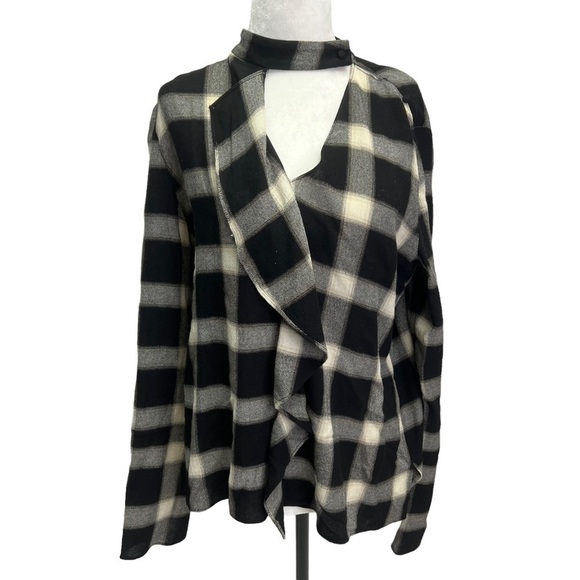 Derek Lam10 Crosby Black Plaid Cascade Blouse Size 6 (S) - Picture 5 of 15